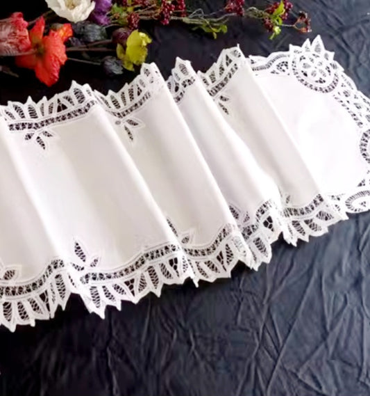 Linen table runner hand embroidered 90 x 38