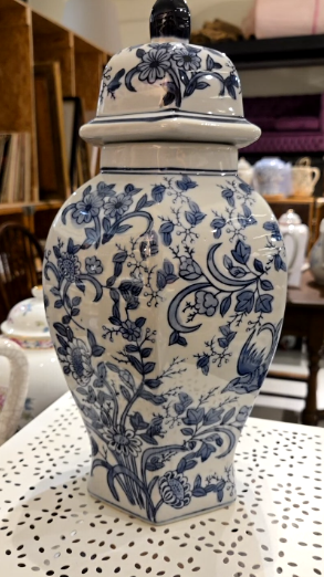 flora blue and white ginger jar