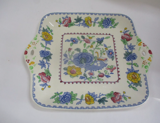 MASON'S ENGLAND REGENCY PLANTATION COLONIAL SQUARE HANDLED CAKE PLATE VINTAGE- With crazing