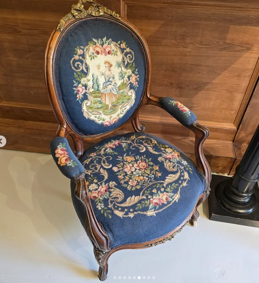 Victorian upholstered salon chairs with tapestry upholstered seats