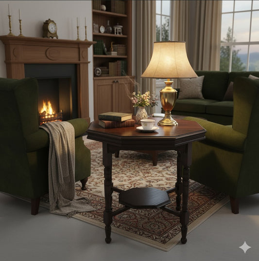 Antique Edwardian Walnut Octagonal Gallery base Small Occasional Hall Lamp Table