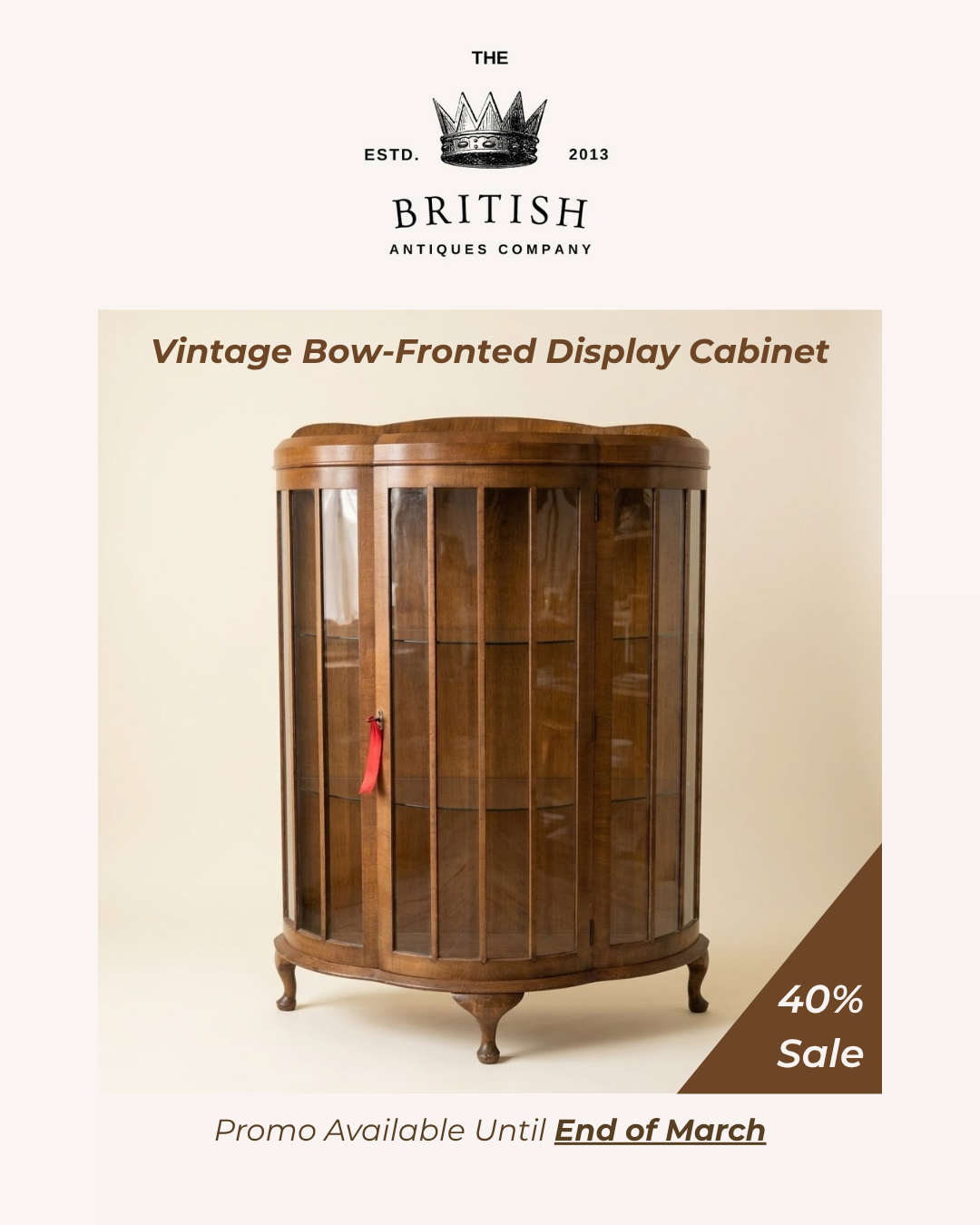 Vintage Bow-Fronted Display Cabinet