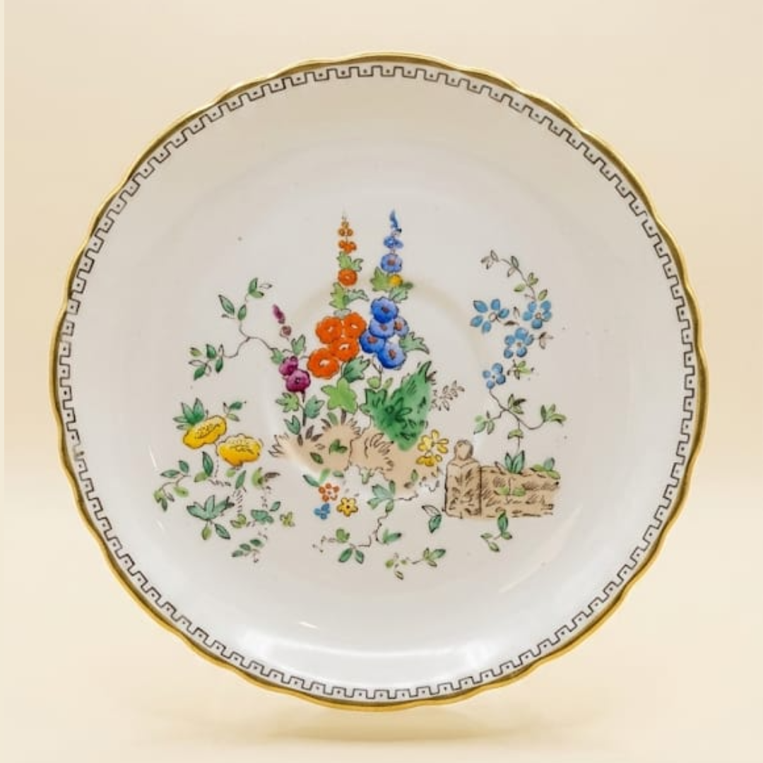 Decorative plate with floral design on a beige background