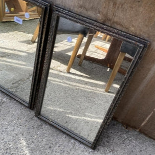 VINTAGE CAST IRON FRAMED WALL MIRRORS, 23.5" X 14" EACH