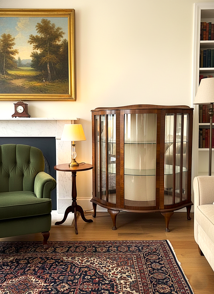 Vintage Bow-Front Display Cabinet 1930s-1950s