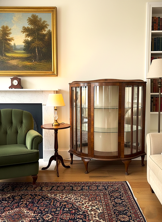 Vintage Bow-Front Display Cabinet 1930s-1950s