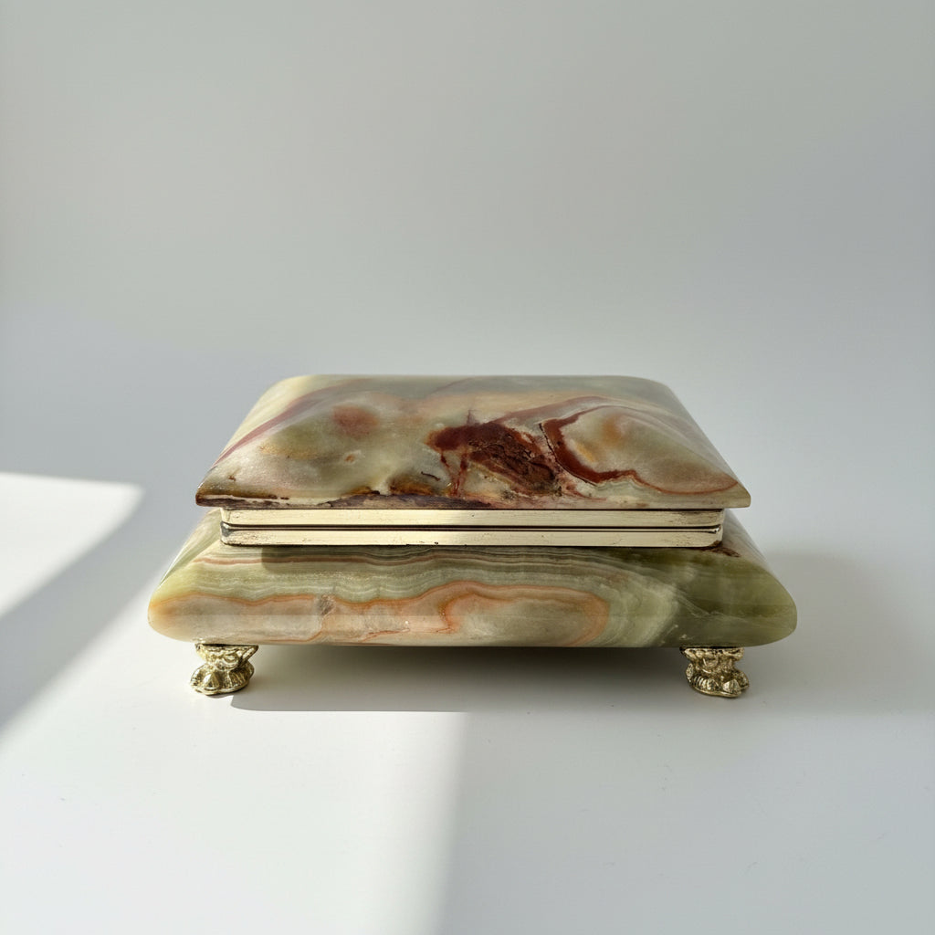 Vintage Footed Jewelry /Trinket Box Crafted From Onyx