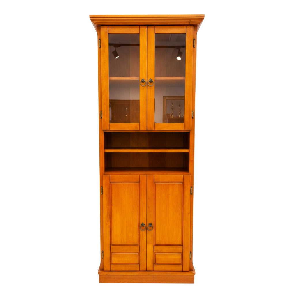 Vintage Honey Wood Step-Back Hutch & Display Cabinet