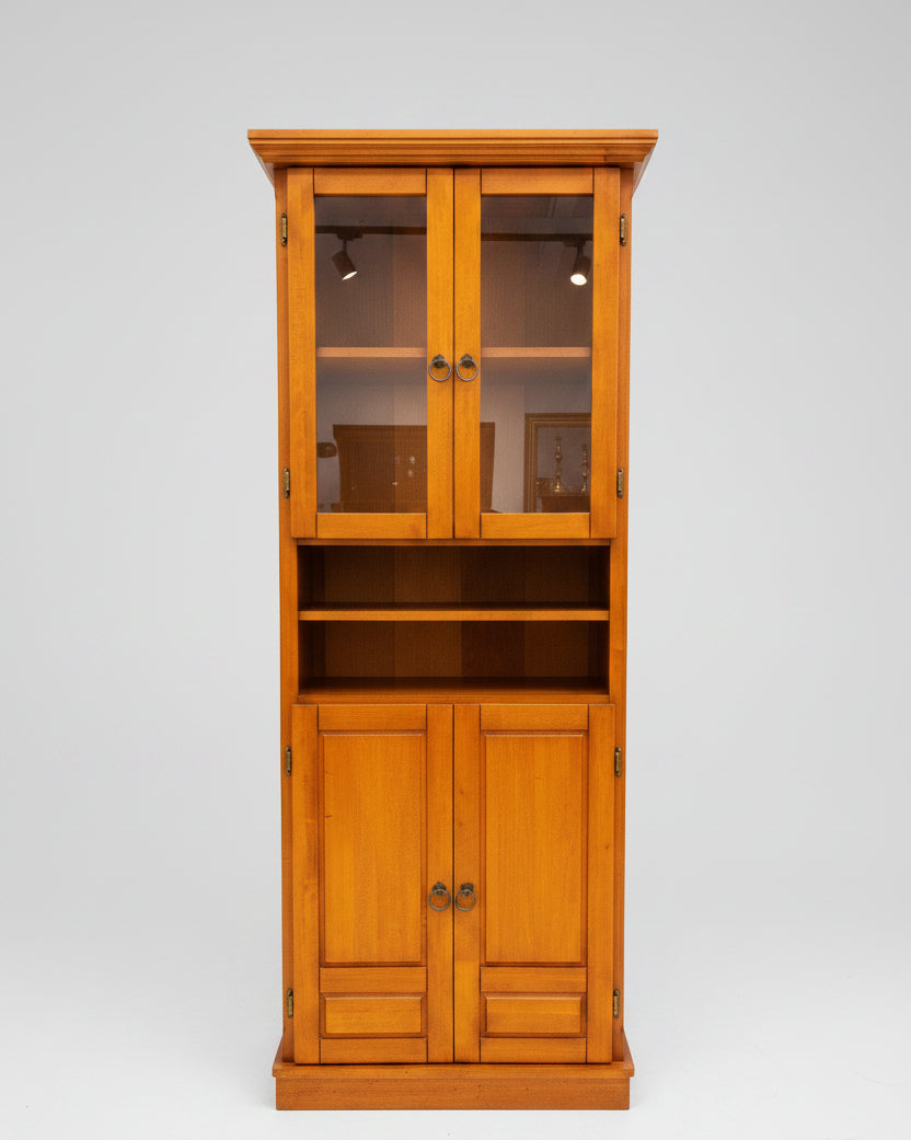 Vintage Honey Wood Step-Back Hutch & Display Cabinet