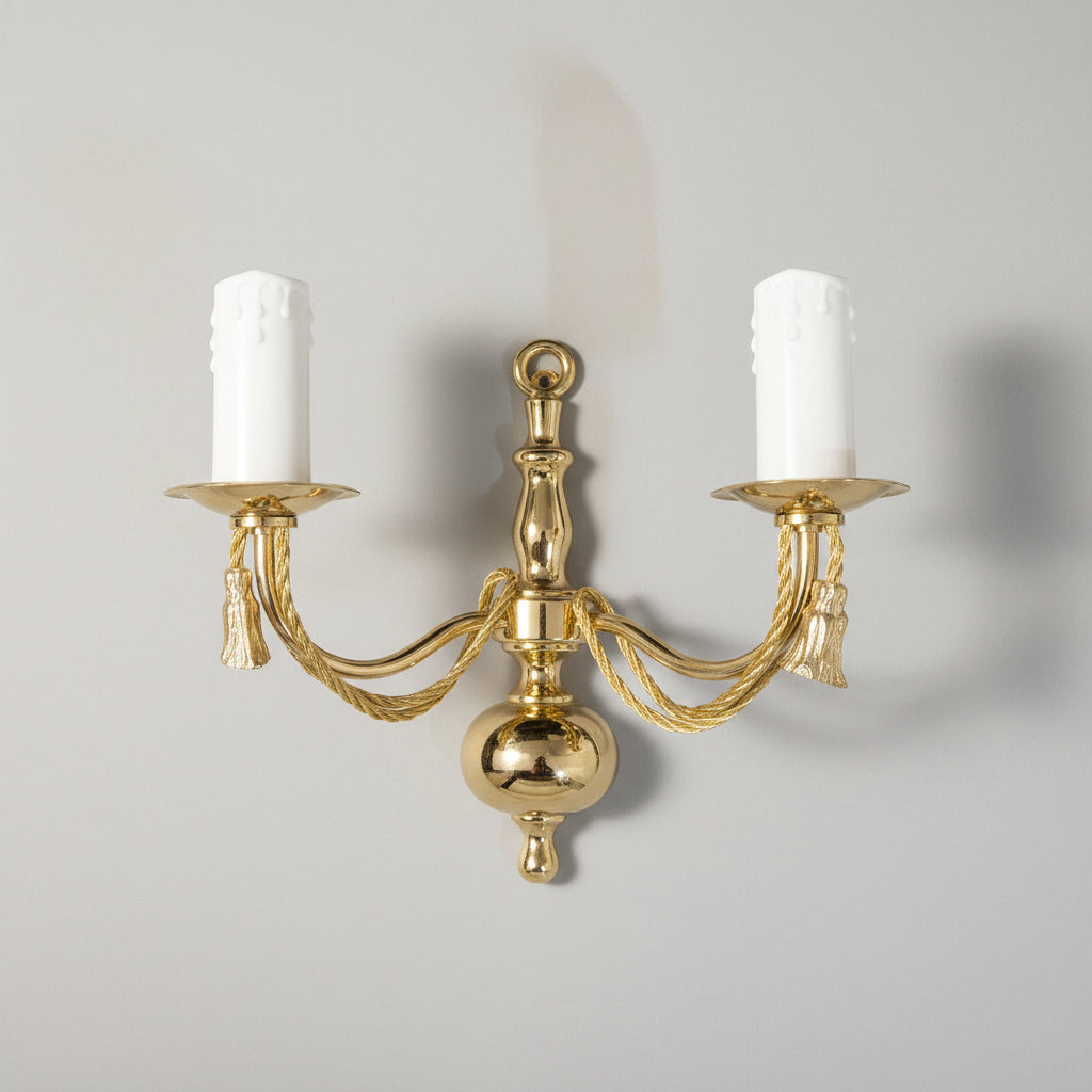Vintage Lampexport S.A. Twin-Light Brass Wall Sconce with Tassel Accents