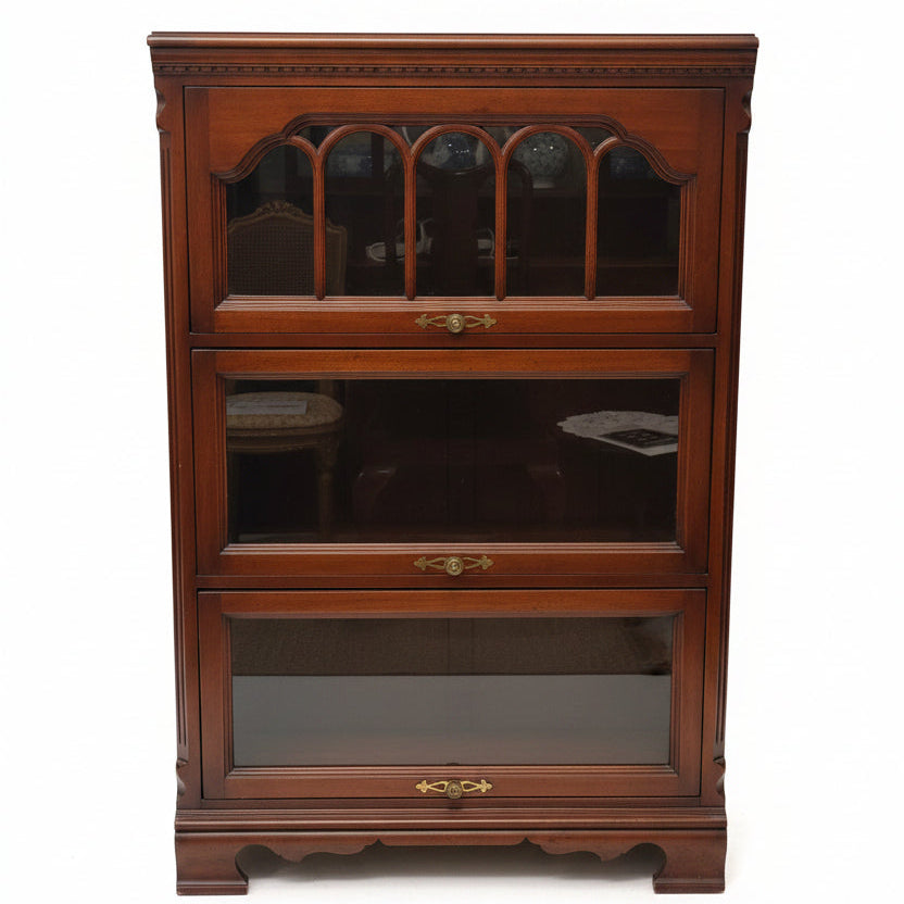 Vintage Lexington Cherry Wood 3-Tier Barrister Bookcase