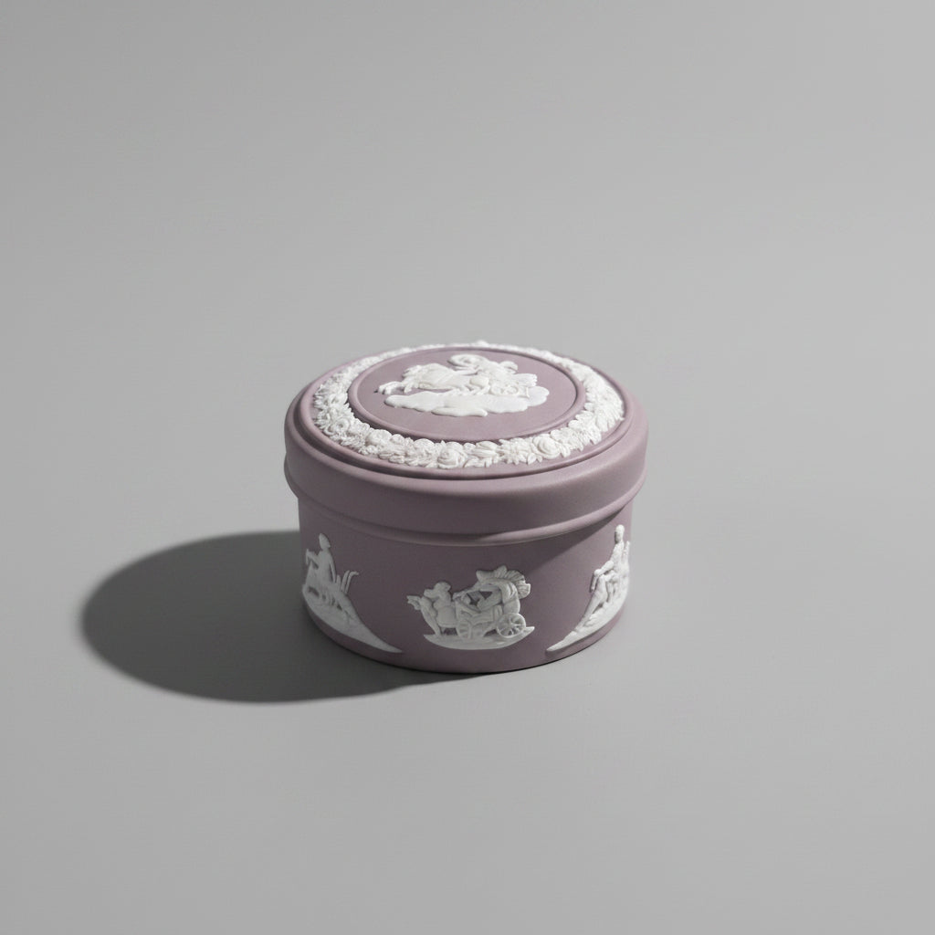 Vintage Lilac Wedgwood Jasperware Round Jewellery Box