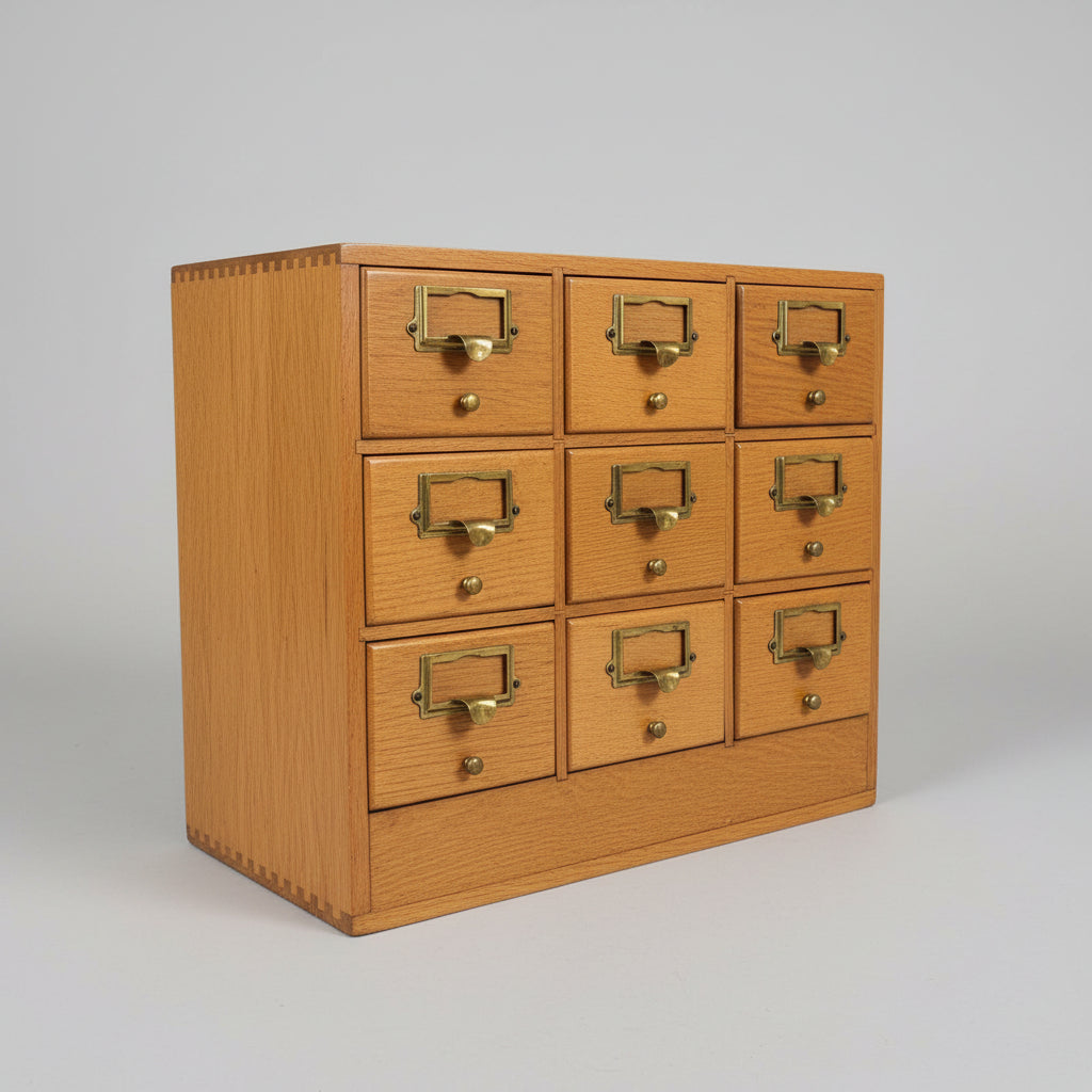 Vintage Mid-Century Card Catalogue Cabinet with 9 Drawers