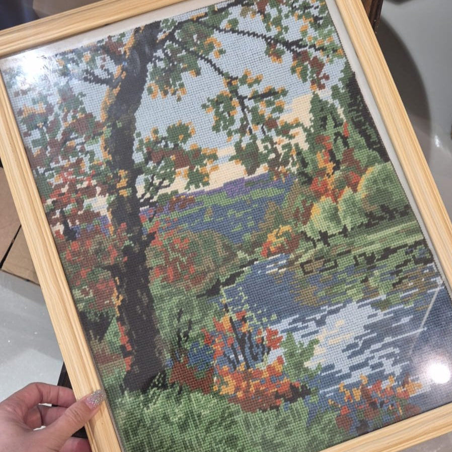Vintage Needle Point Wall art- Lake