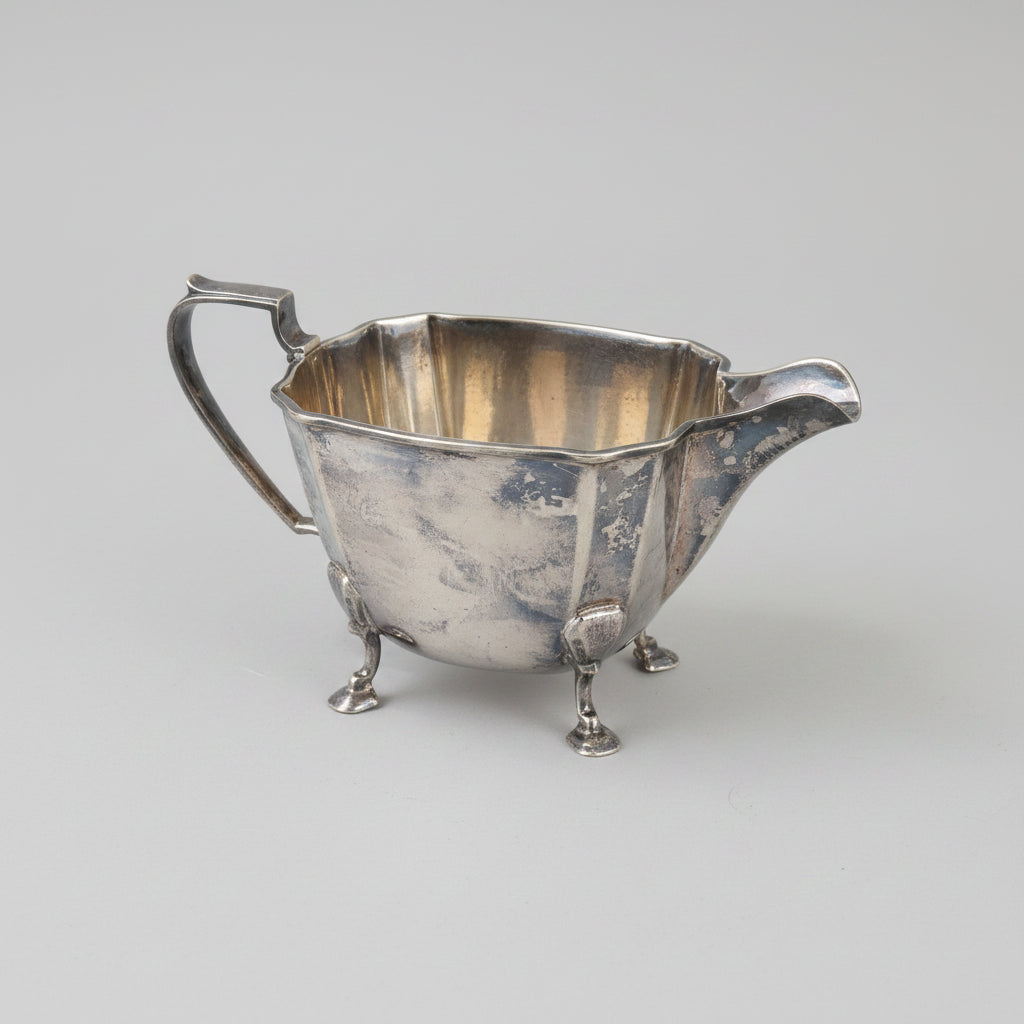 Antique silver plated milk jar with a handle and spout