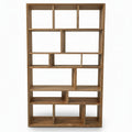 Vintage Solid Teak Geometric Bookcase – Heavy Architectural Open-Back Display Étagère (c. 1980-2000)