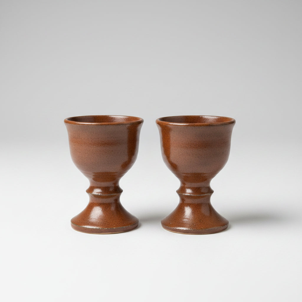 Vintage Studio Hand-Thrown Terracotta Rust Glazed Pottery Egg Cups c. 1960