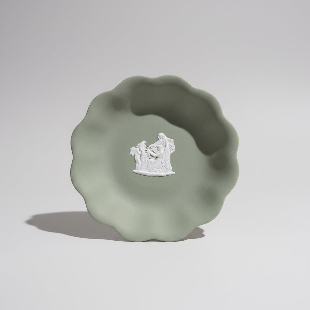 Wedgewood Jasperware Vintage Sage Green Scalloped Bowl Cupid as Oracle