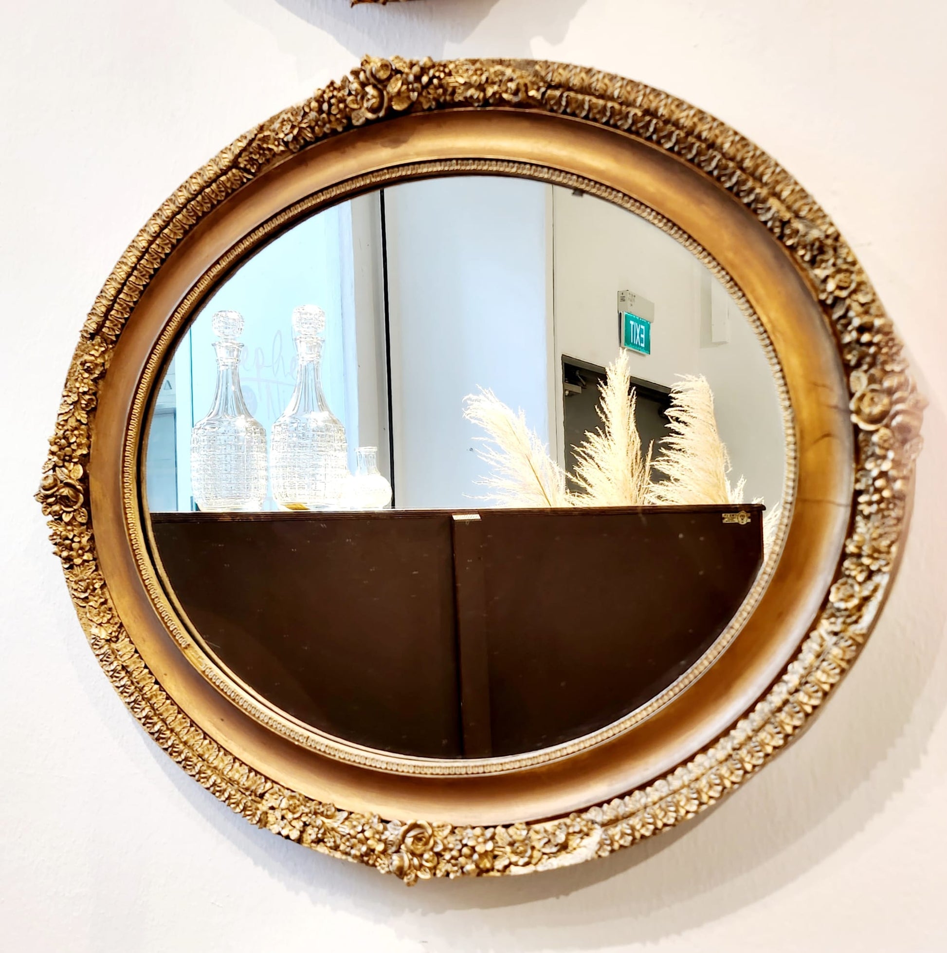 Vintage mirror with flora carving 