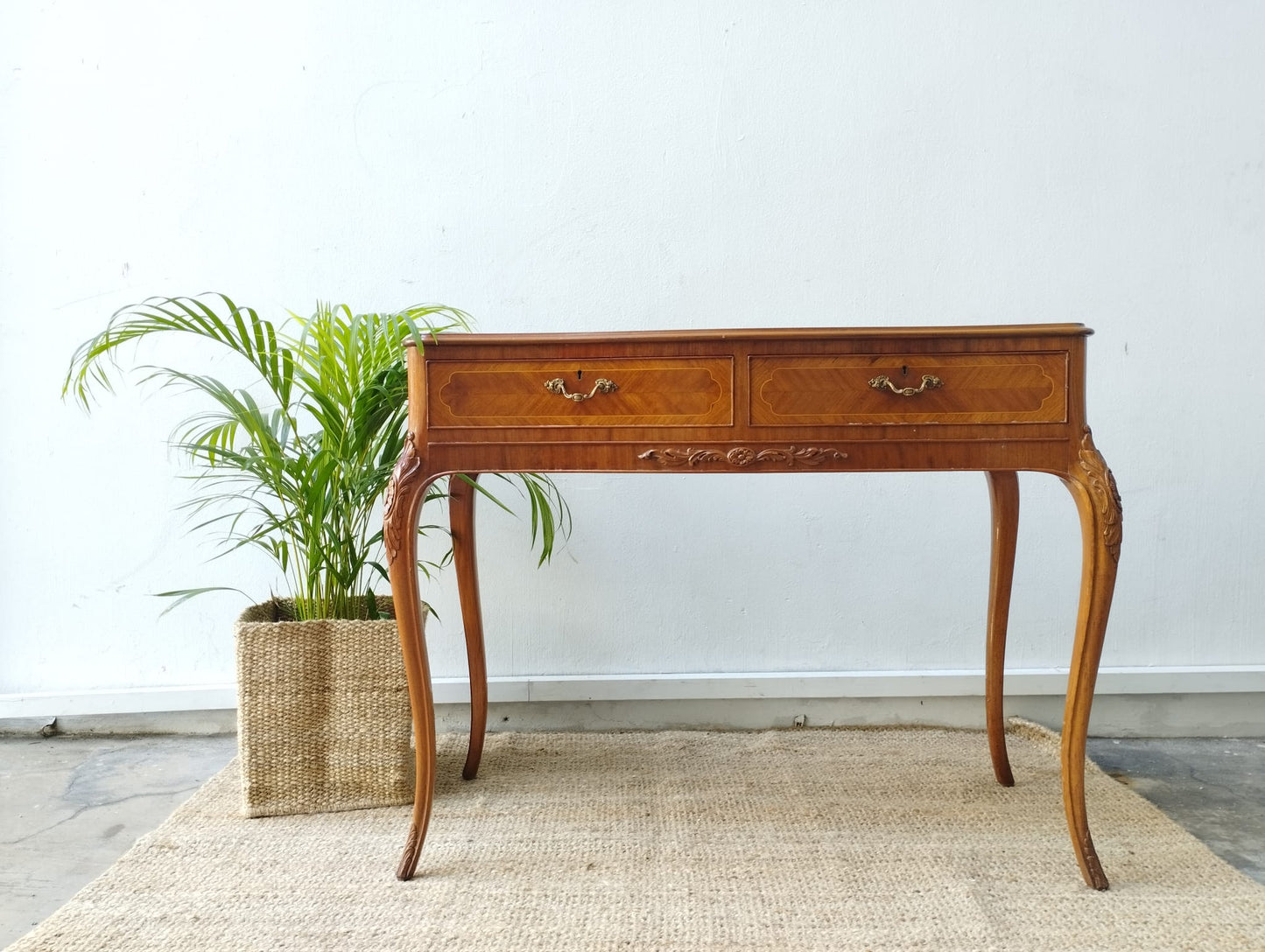 FRENCH INLAID SHAPED WALNUT CONSOLE TABLE