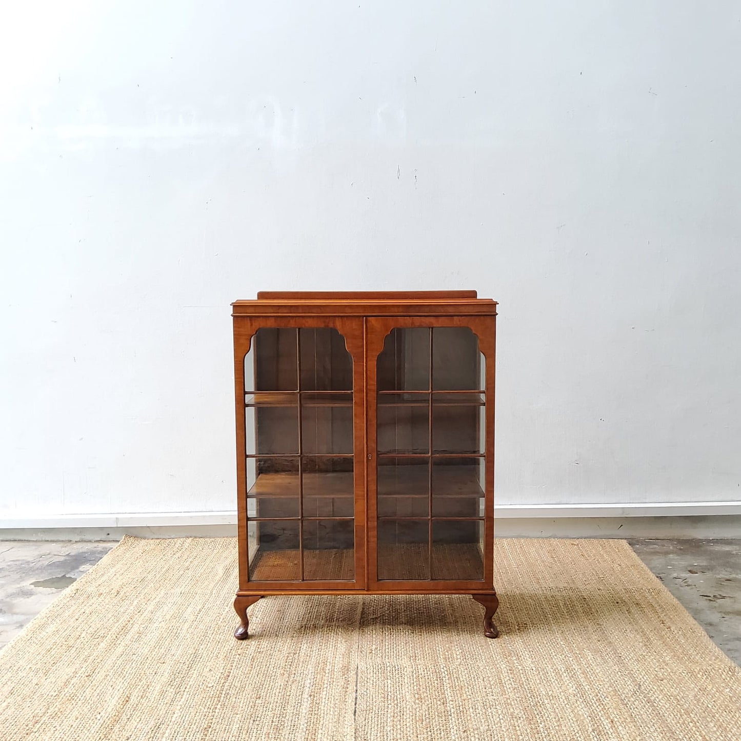 Vintage Walnut Display Cabinet on Queen Anne feet