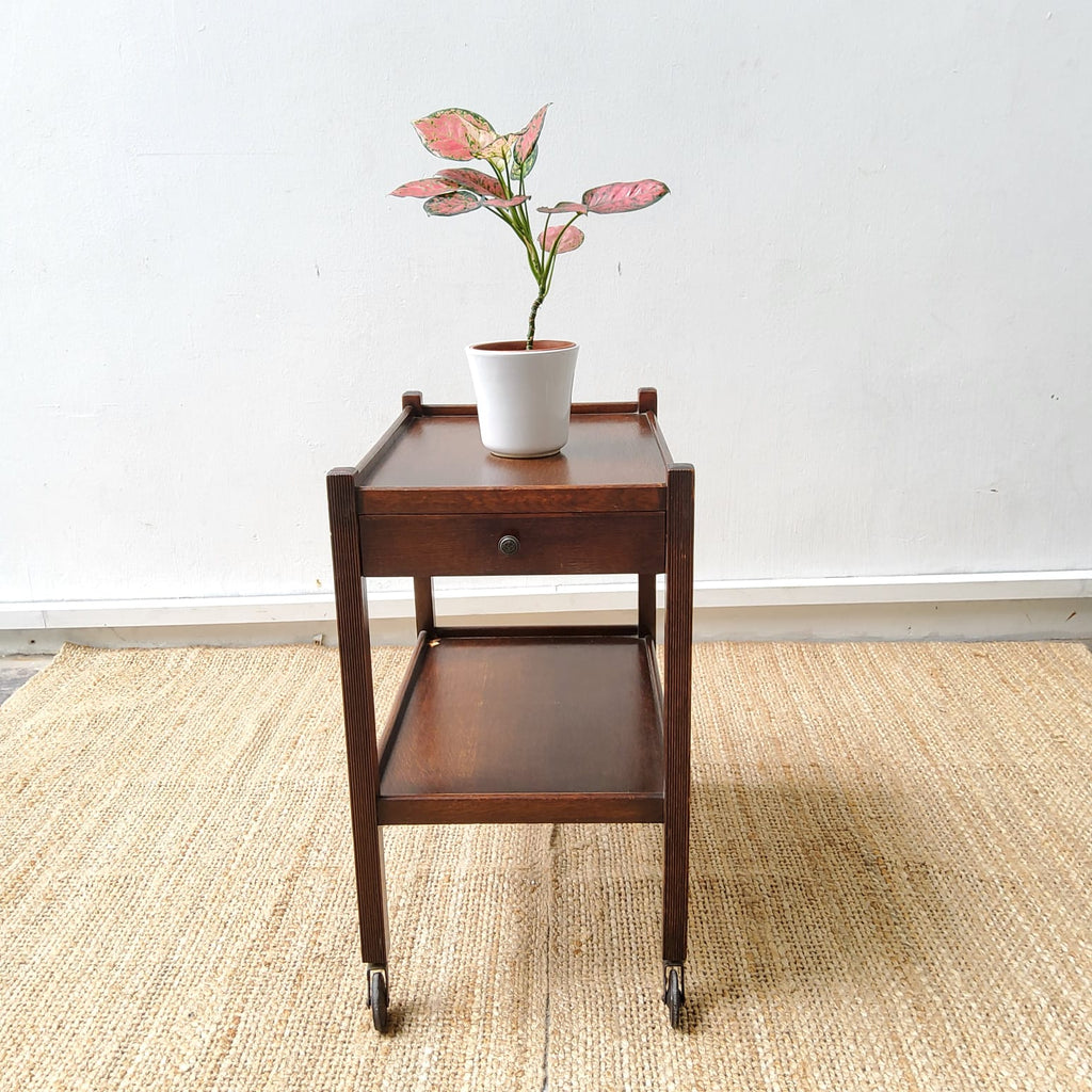 Antique Oak Bar Cart on Castor Wheels