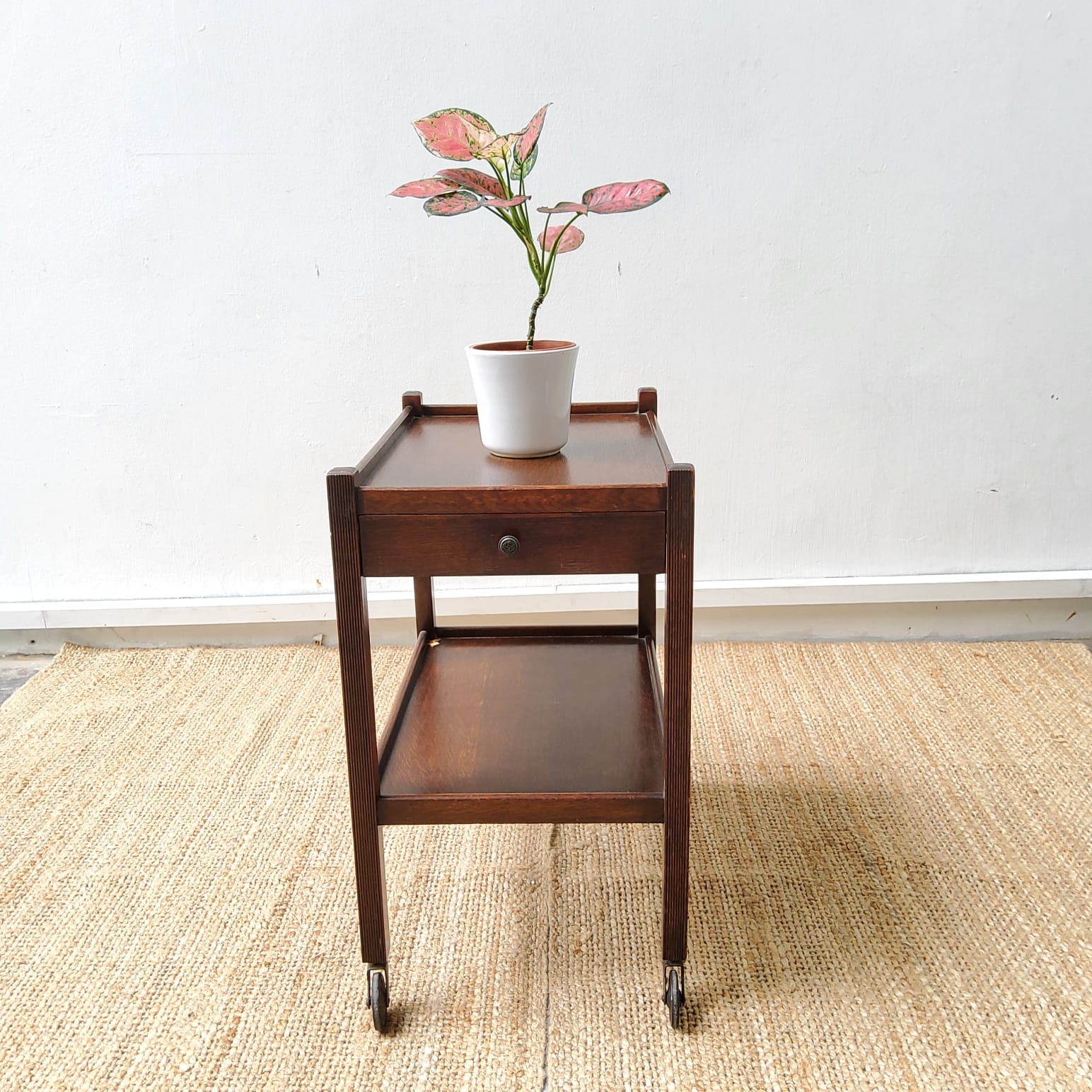 Antique Oak Bar Cart on Castor Wheels