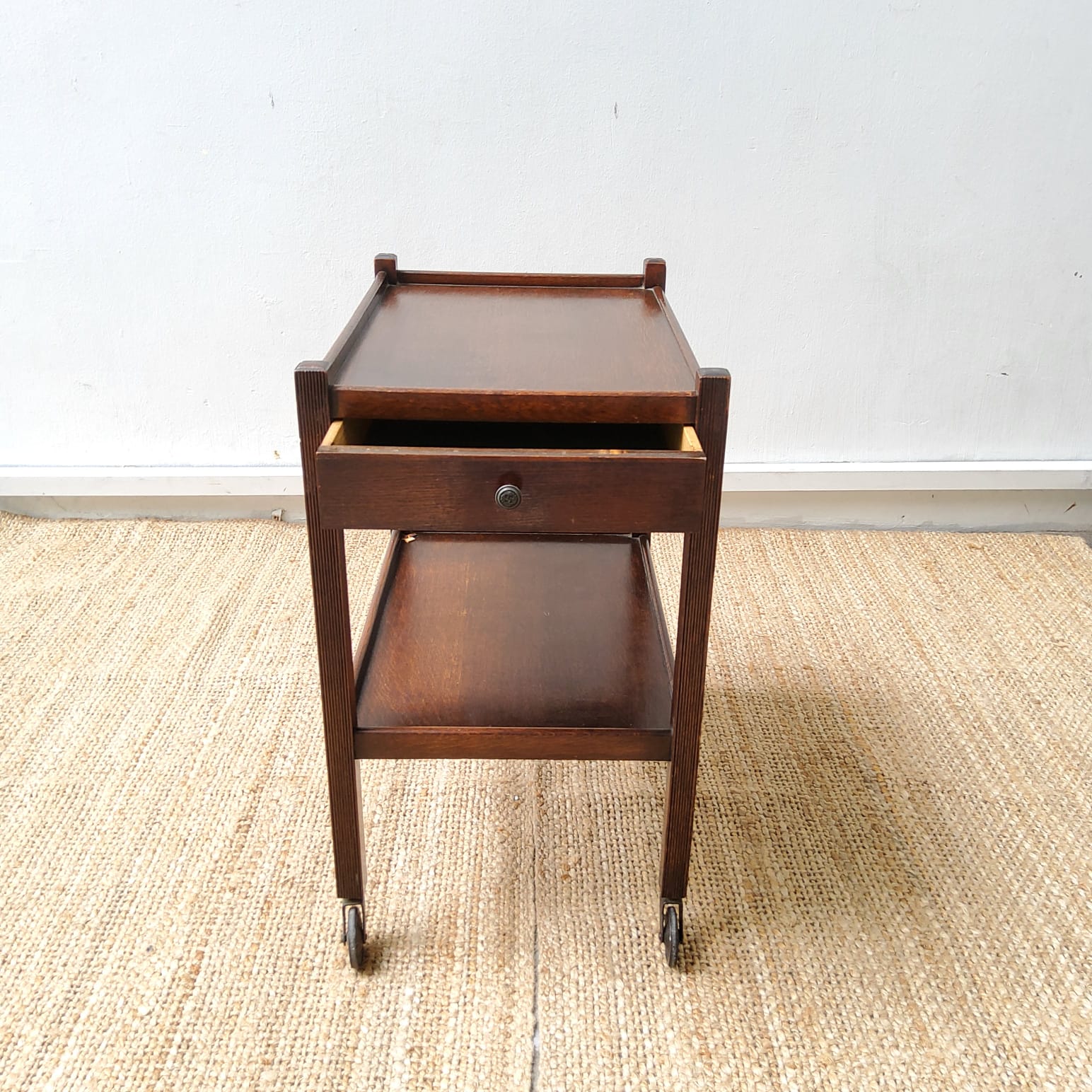 Antique Oak Bar Cart on Castor Wheels