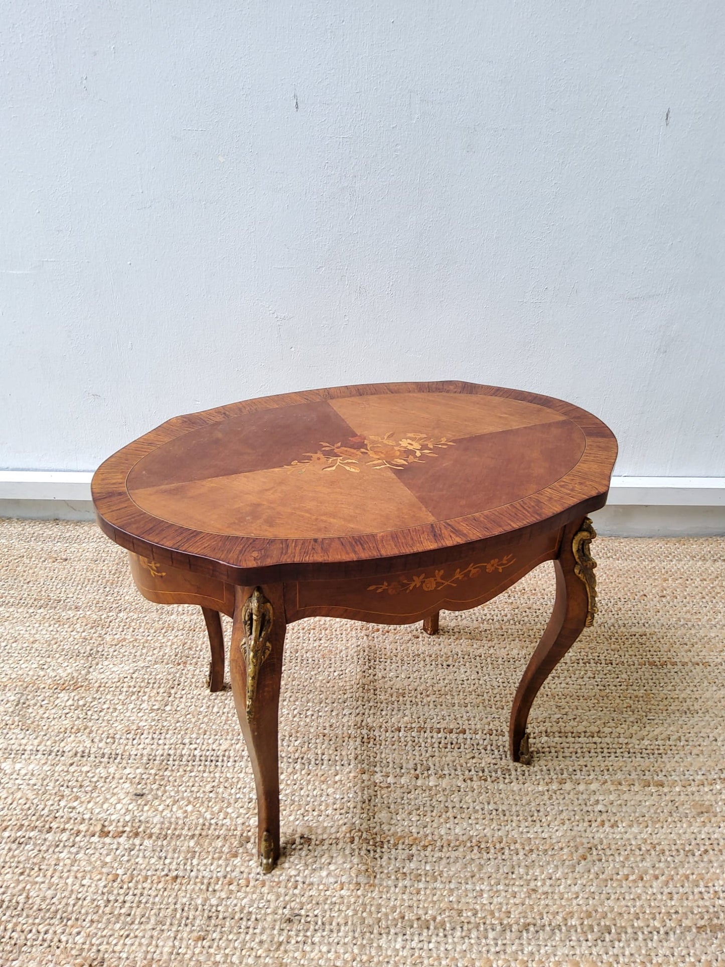 Antique French Inlaid Walnut Coffee Table With Marquetry
