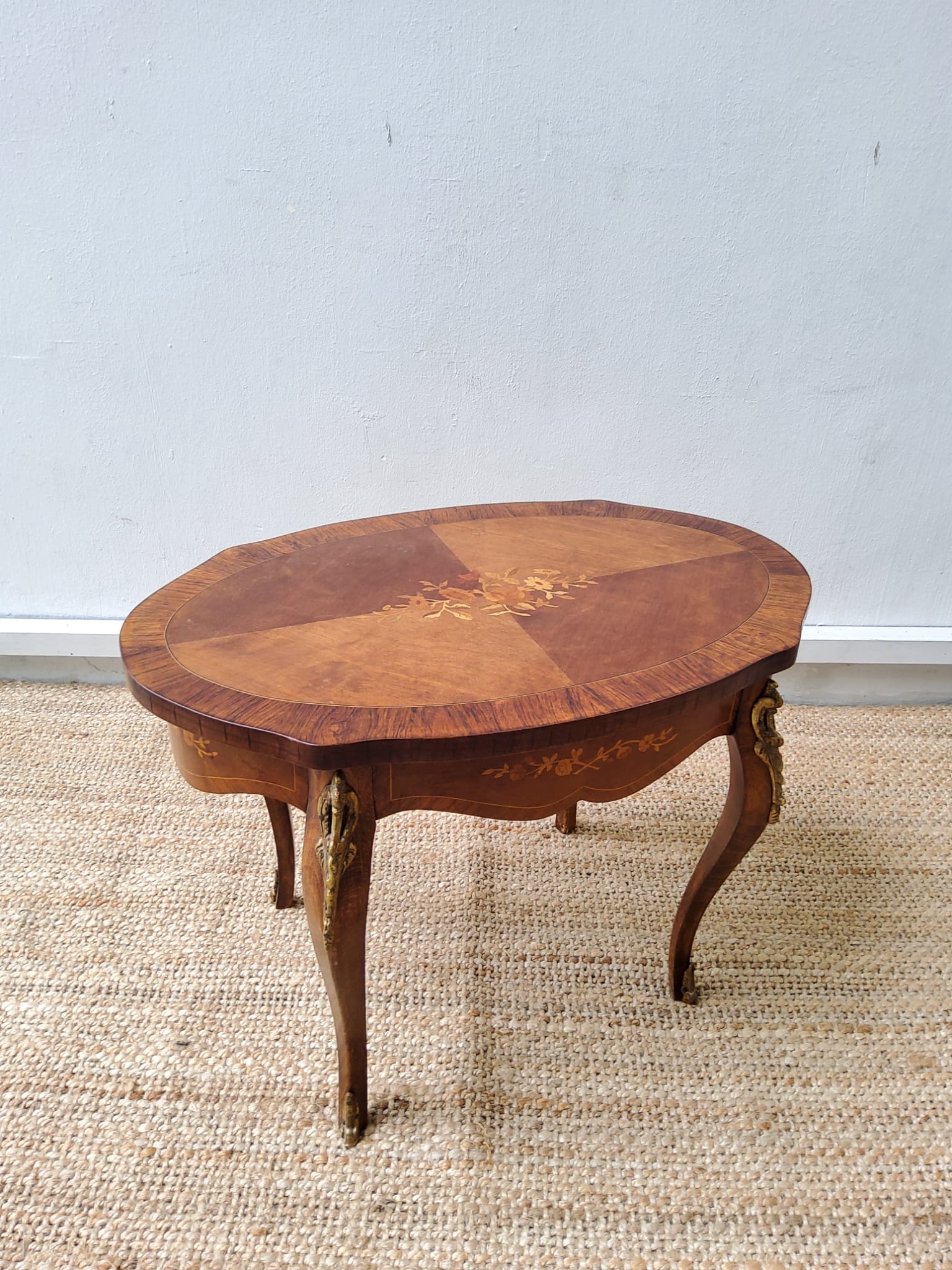 Antique French Inlaid Walnut Coffee Table With Marquetry