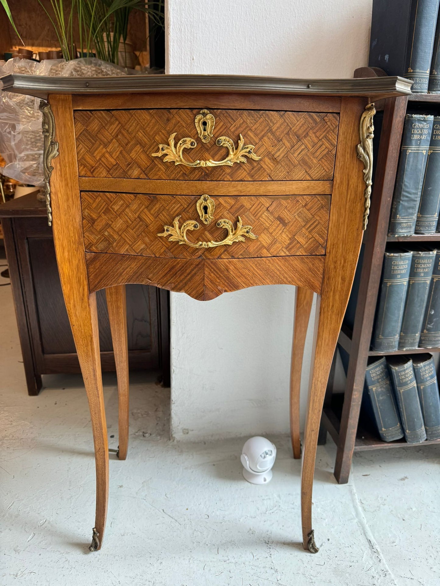 Fine and Rare French Parquetry side Table with drawer , 1920s