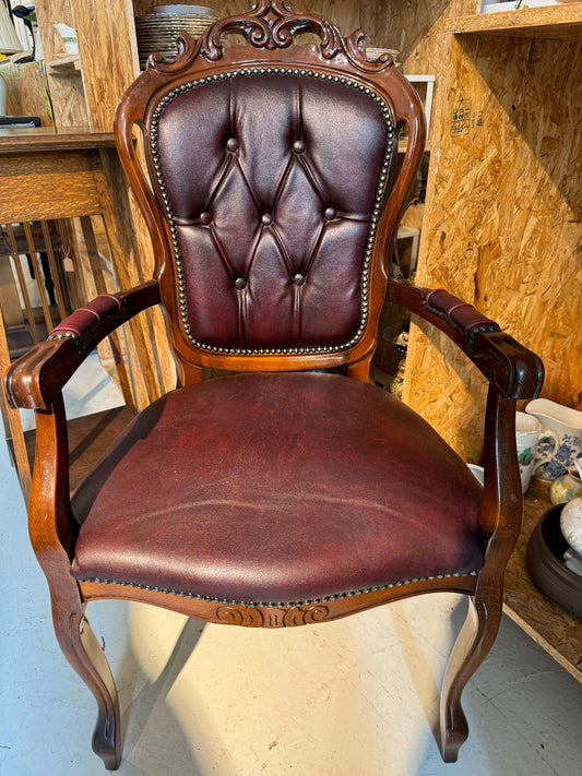 MAGNIFICENT 19C FRENCH CHERRY WOOD BRONZE LEATHER TOP LIBRARY ARM CHAIR