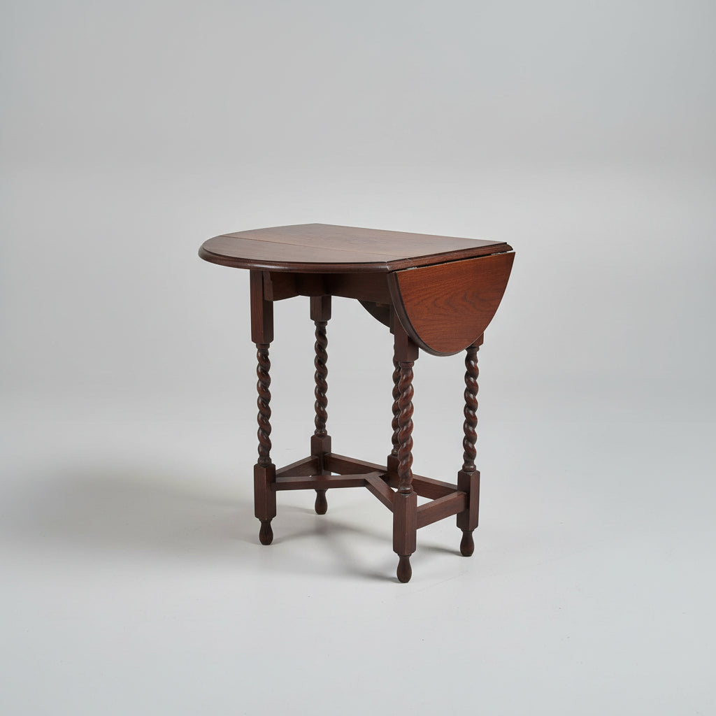 Small Antique English Oak Drop Leaf Gateleg Barley Twist Table
