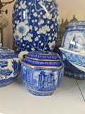 Ringtons Blue, White & Gold Cathedral Design Ceramic Tea Caddy / Biscuit Jar Millenium