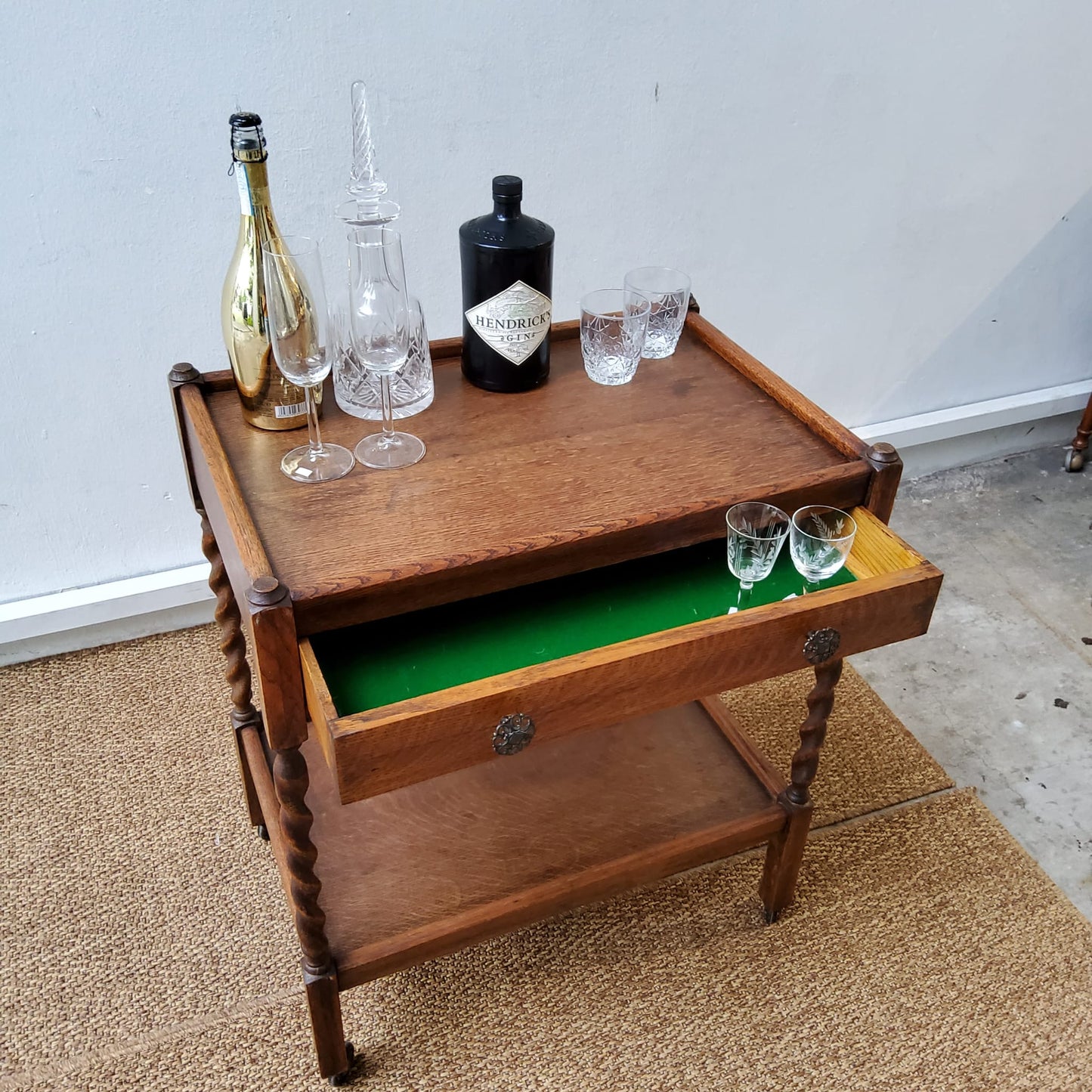 Edwardian Oak Bar Cart