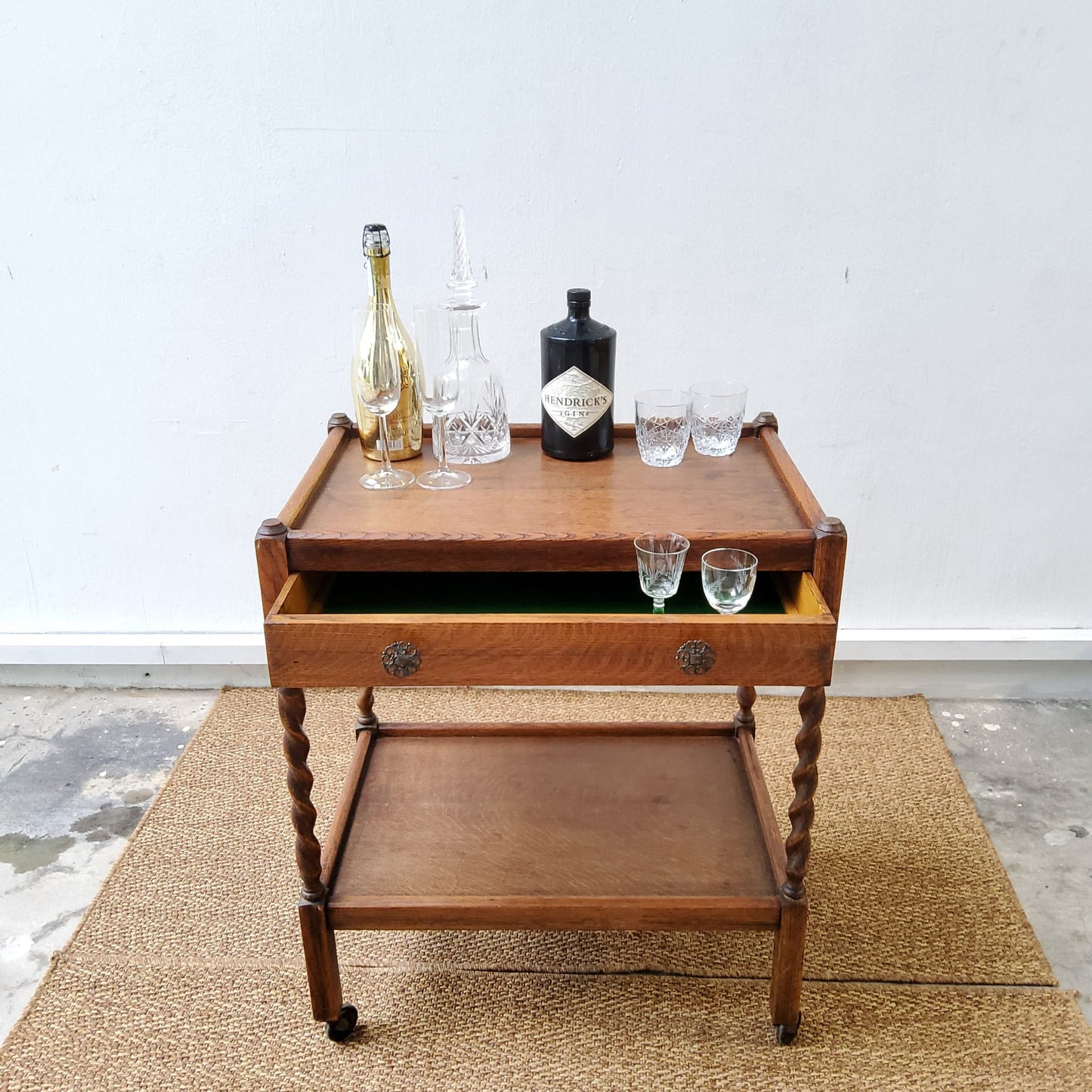 Edwardian Oak Bar Cart