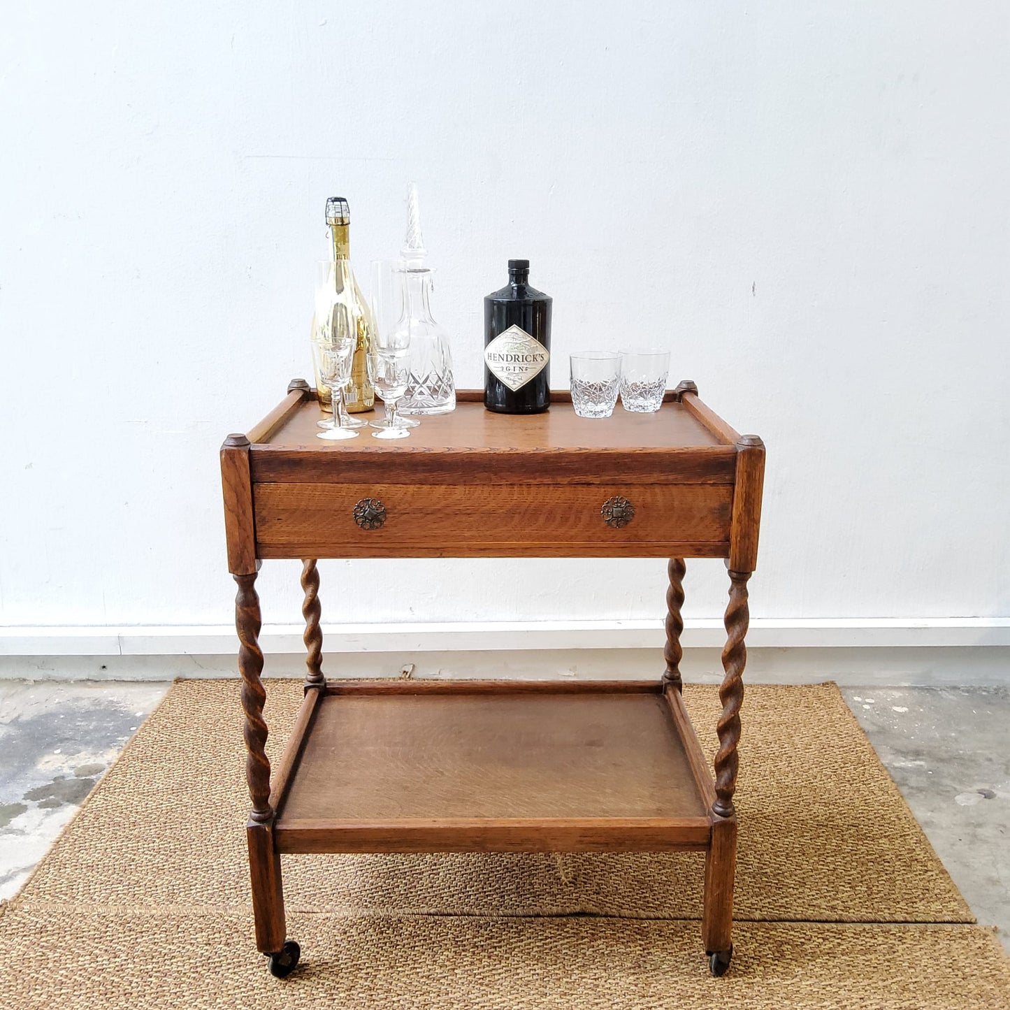 Edwardian Oak Bar Cart