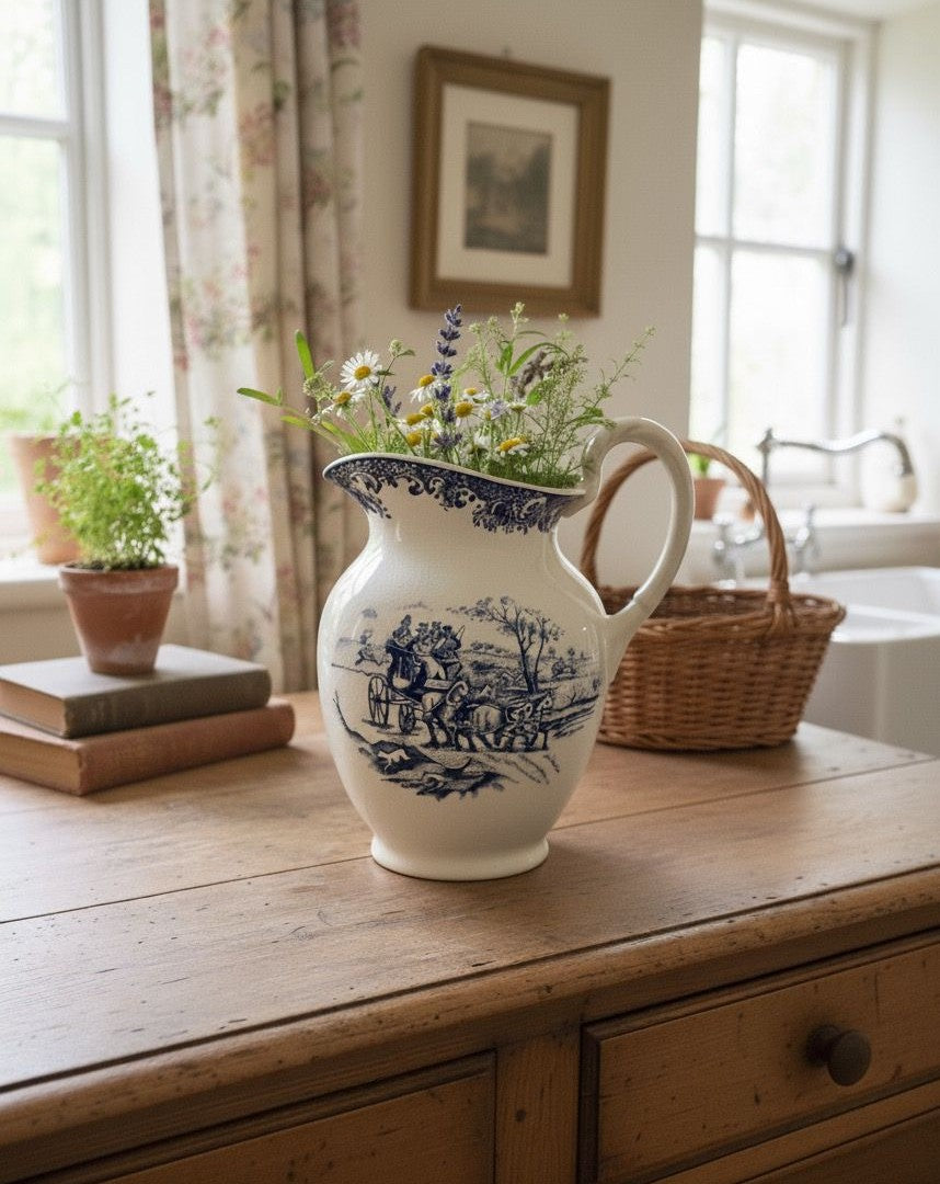 Vintage Blue and White Pitcher
