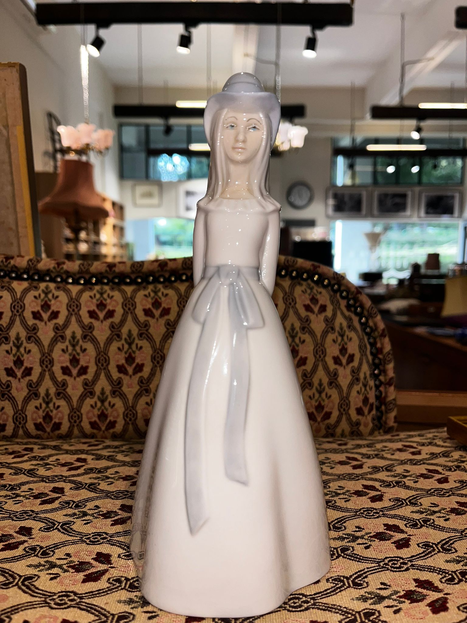 Slender Art Deco Style Porcelain Figurine of a Lady in a Hat
