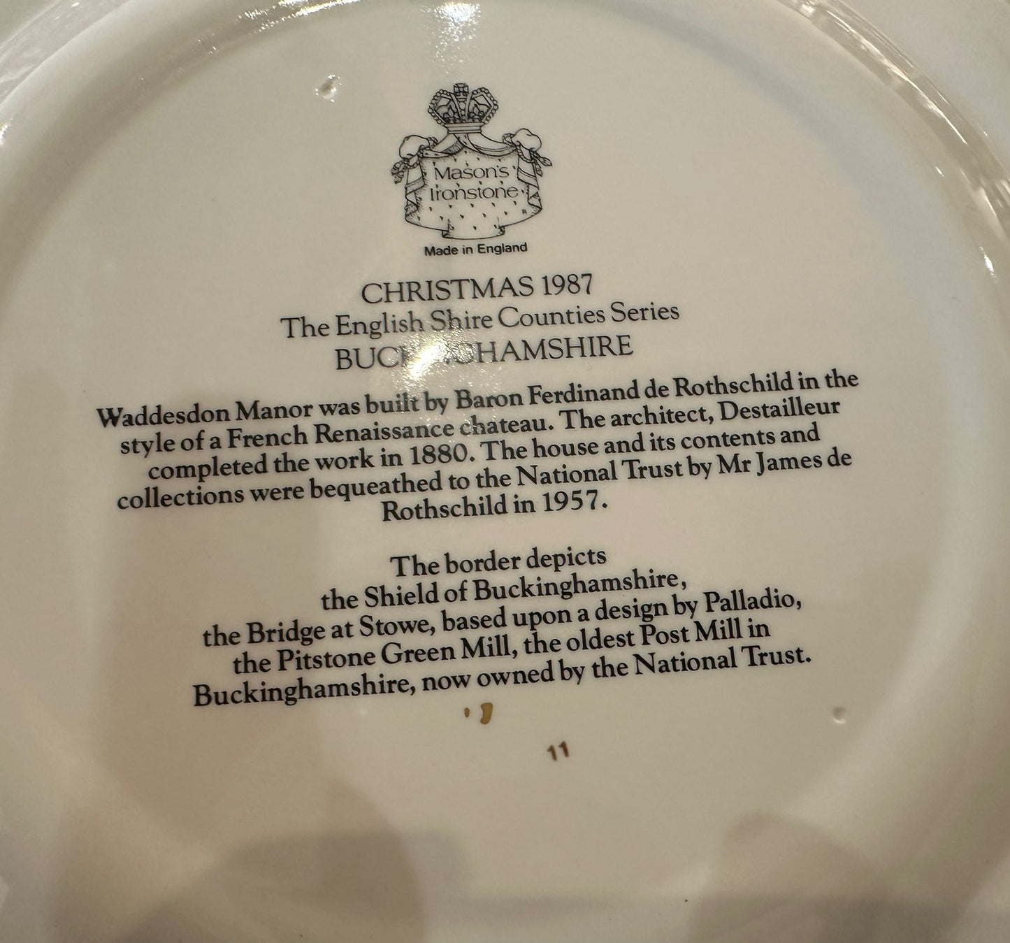 Mason Ironstone Christmas 1987 The English Shire Countries Series (BUCKINGHAMSHIRE)