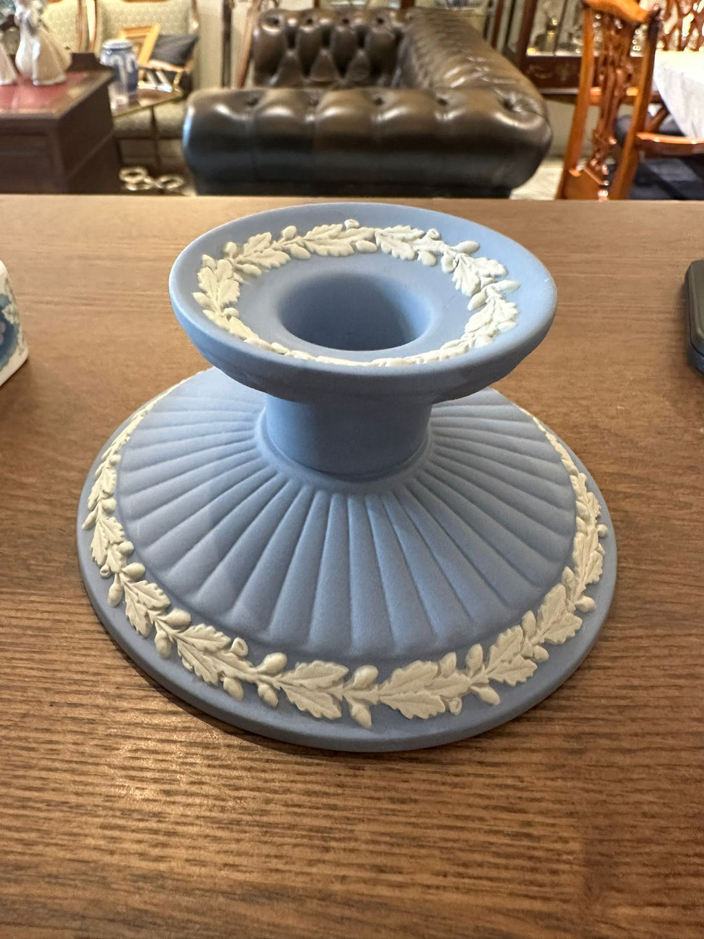 Classic Blue Jasperware Fluted Low Candlestick