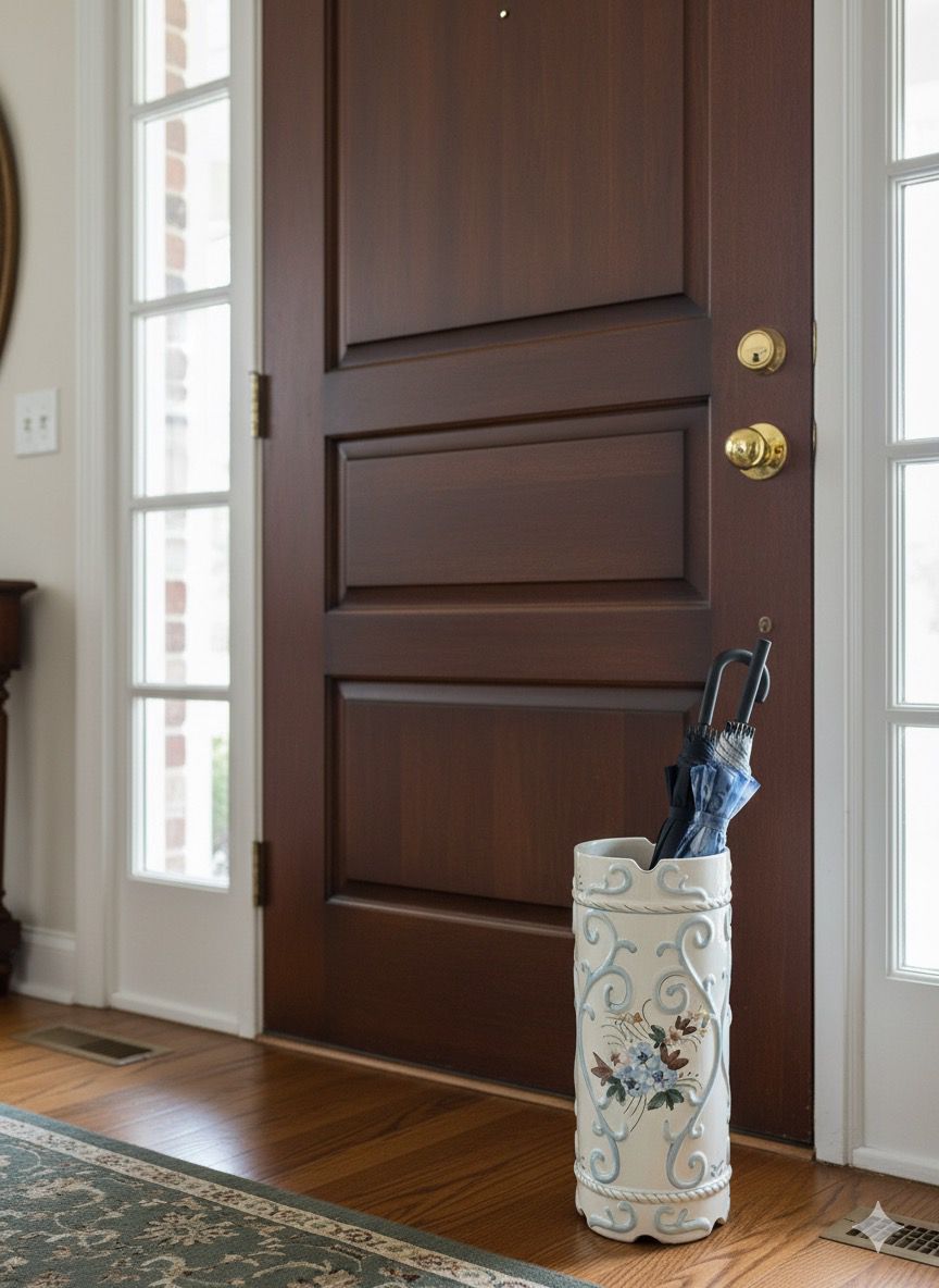 Vivid blue-and-white colors and the Floral & Scroll Umbrella Stand