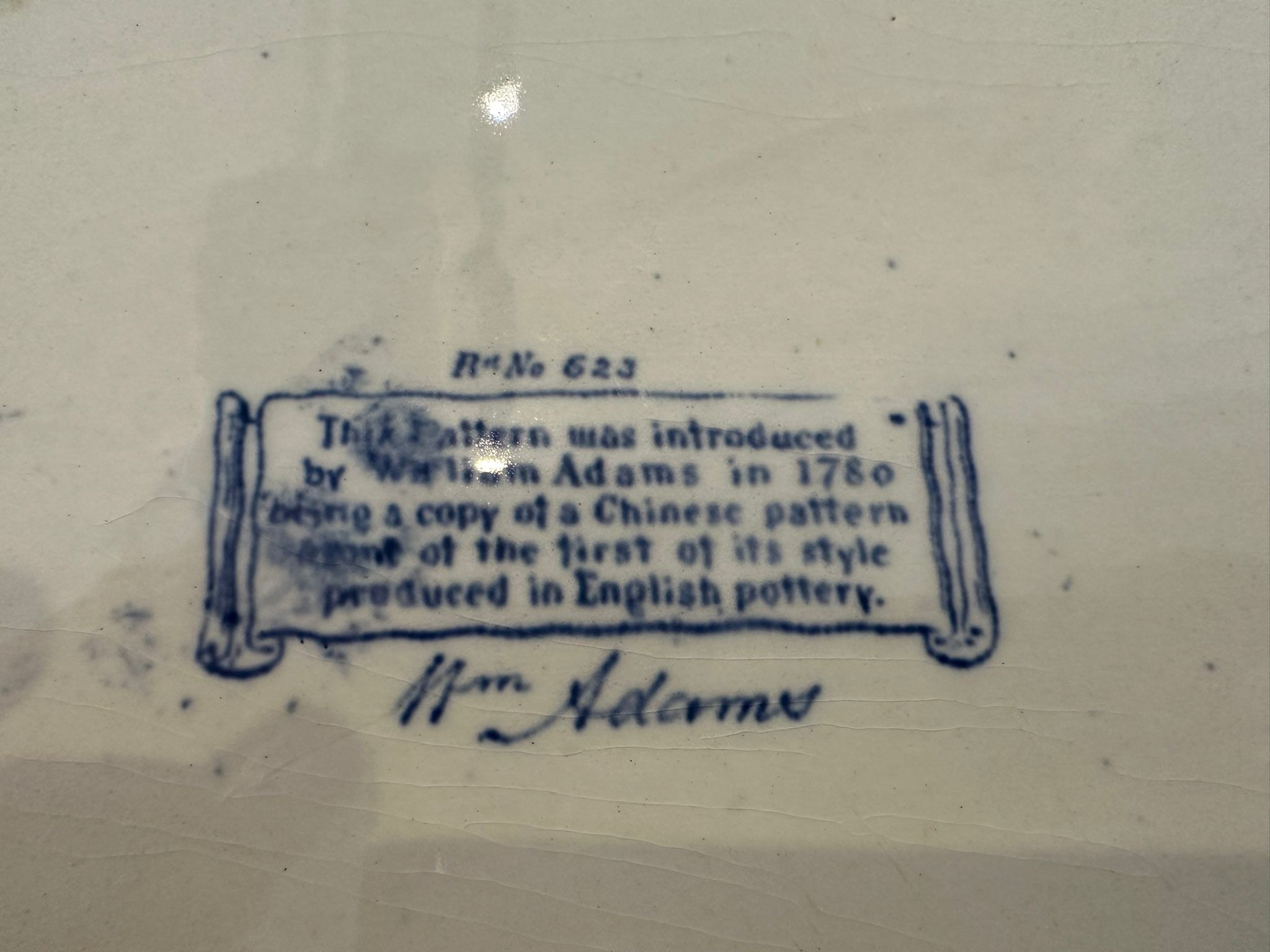 Vintage Blue & White William Adams English Transferware Platter/Chop Plate (Pattern R No 623)