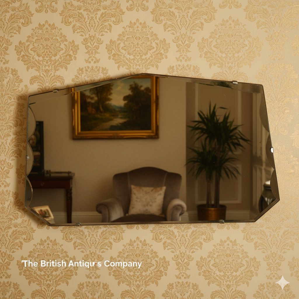 Elegant Art Deco / Mid-Century Frameless Horizontal Wall Mirror