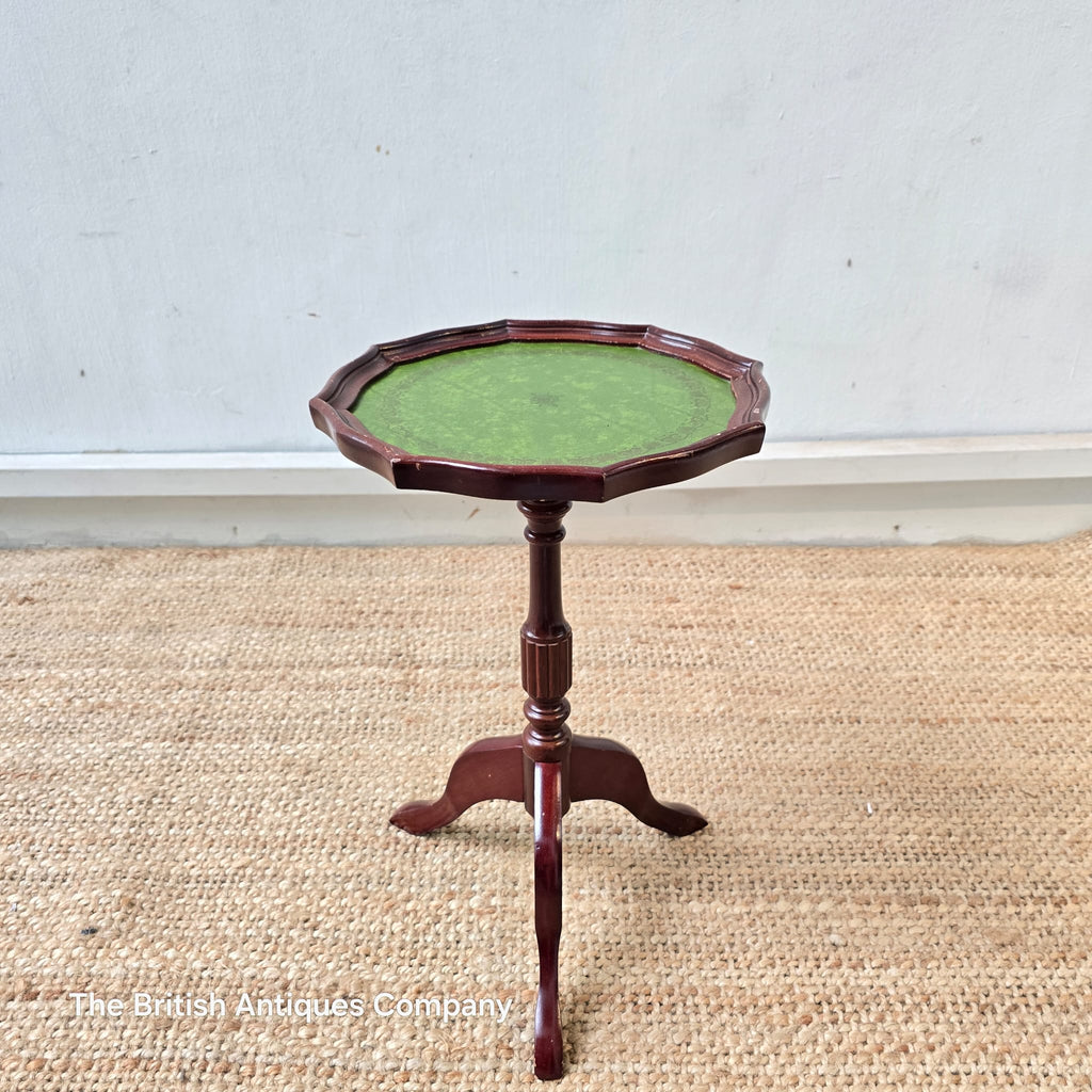 A Mahogany Pie Crust Edge Green Leather Table with Tripod leg (Darker Colour Wood)