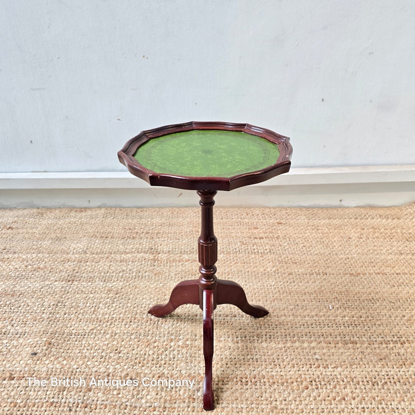 A Mahogany Pie Crust Edge Green Leather Table with Tripod leg (Darker Colour Wood)