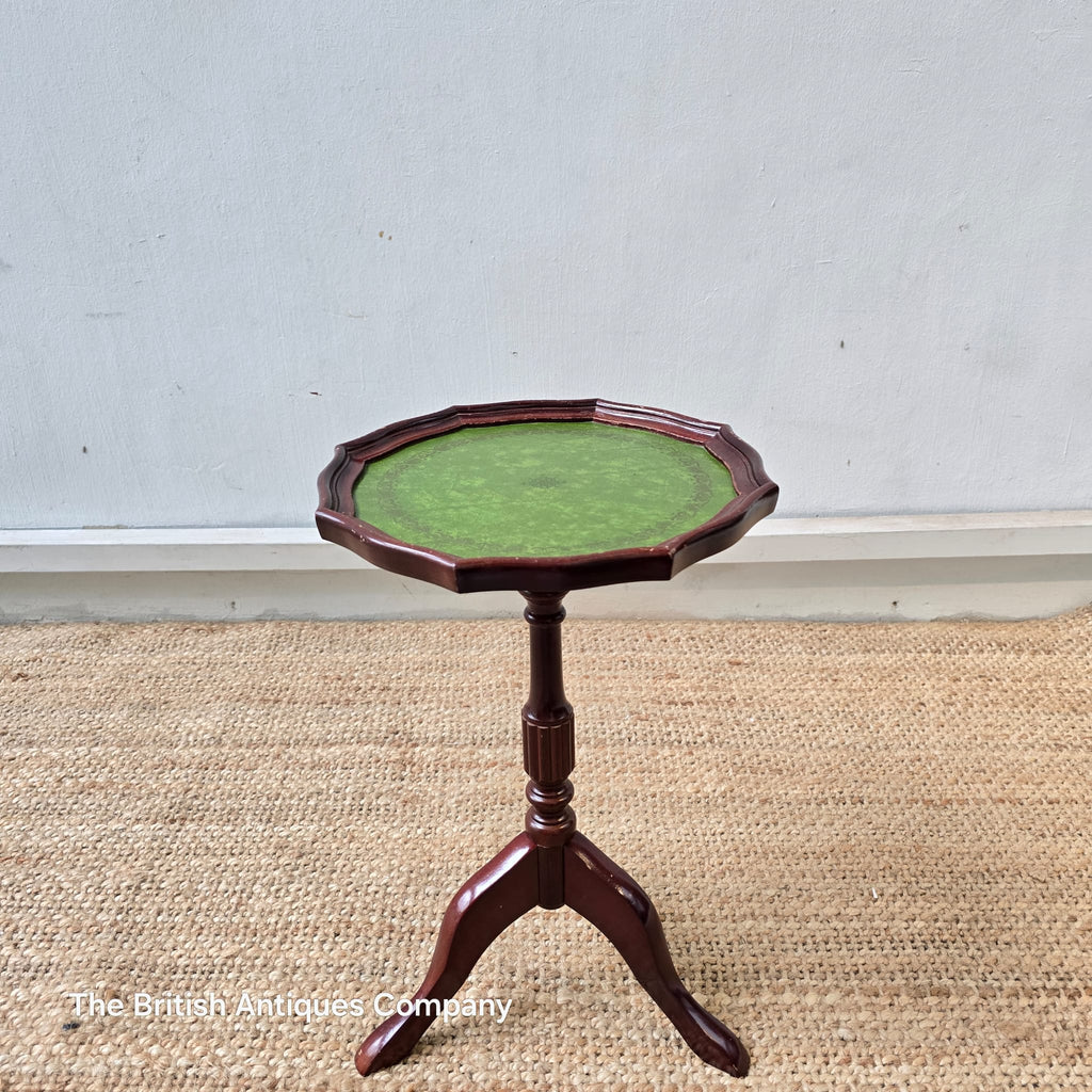 A Mahogany Pie Crust Edge Green Leather Table with Tripod leg (Darker Colour Wood)