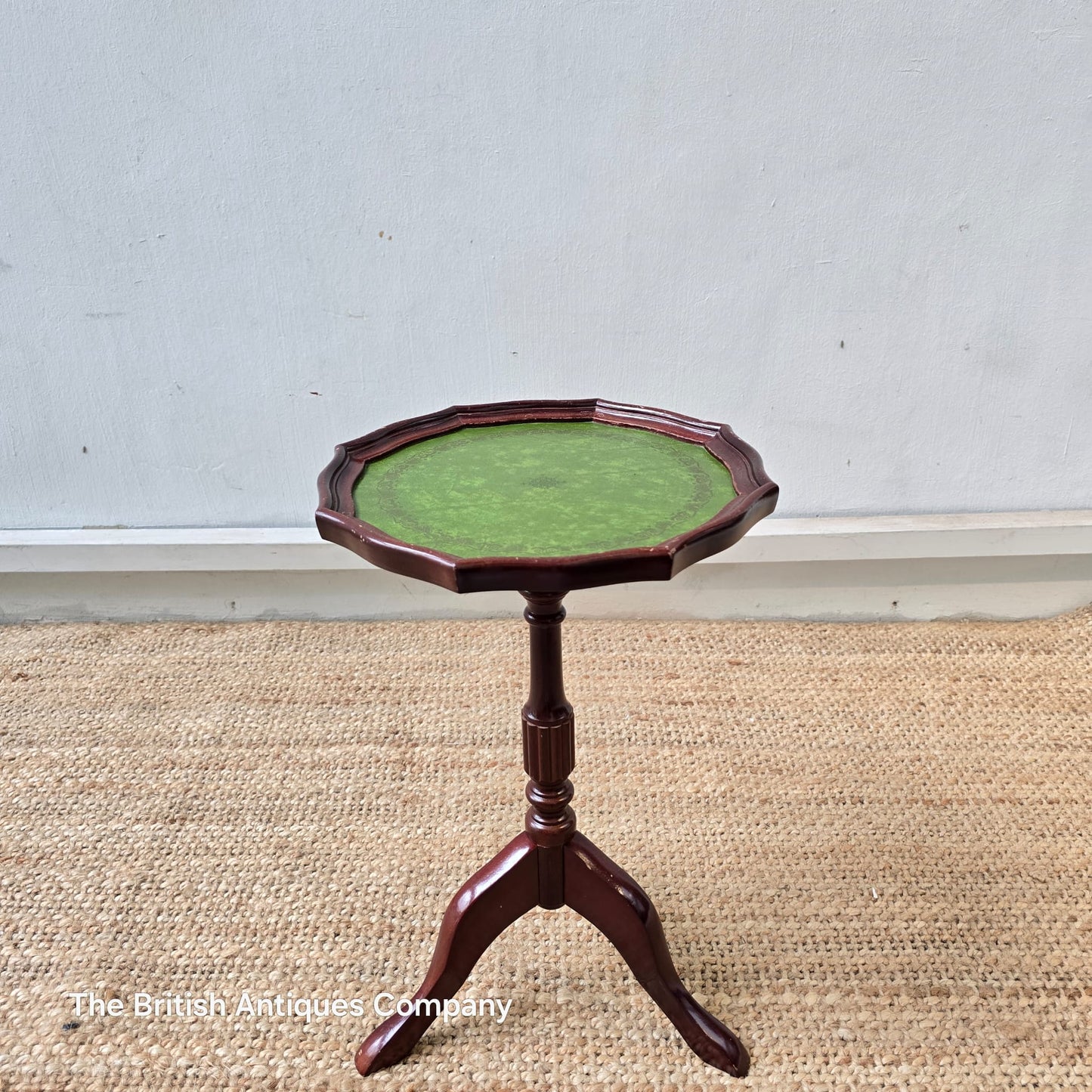 A Mahogany Pie Crust Edge Green Leather Table with Tripod leg (Darker Colour Wood)