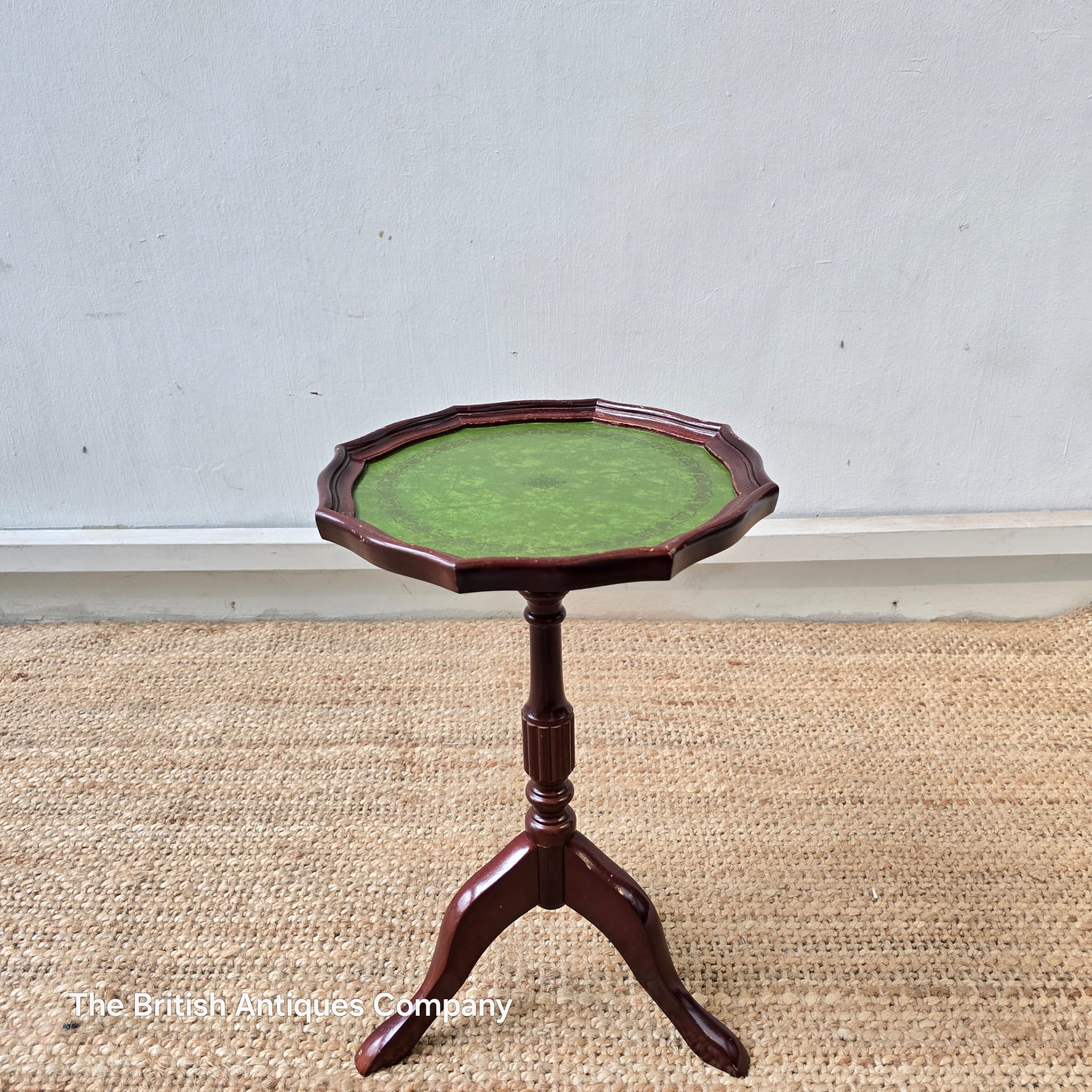 A Mahogany Pie Crust Edge Green Leather Table with Tripod leg (Darker Colour Wood)