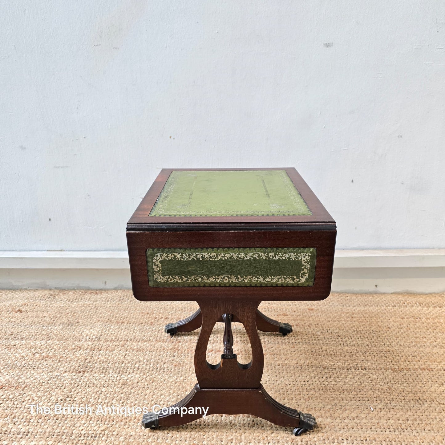 Bevan Funnell mahogany extending side table with a green leather top